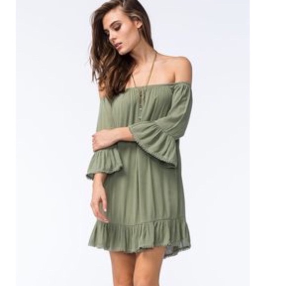 Socialite Off The Shoulder Bell Sleeve Boho Dress Size L - Picture 2 of 9